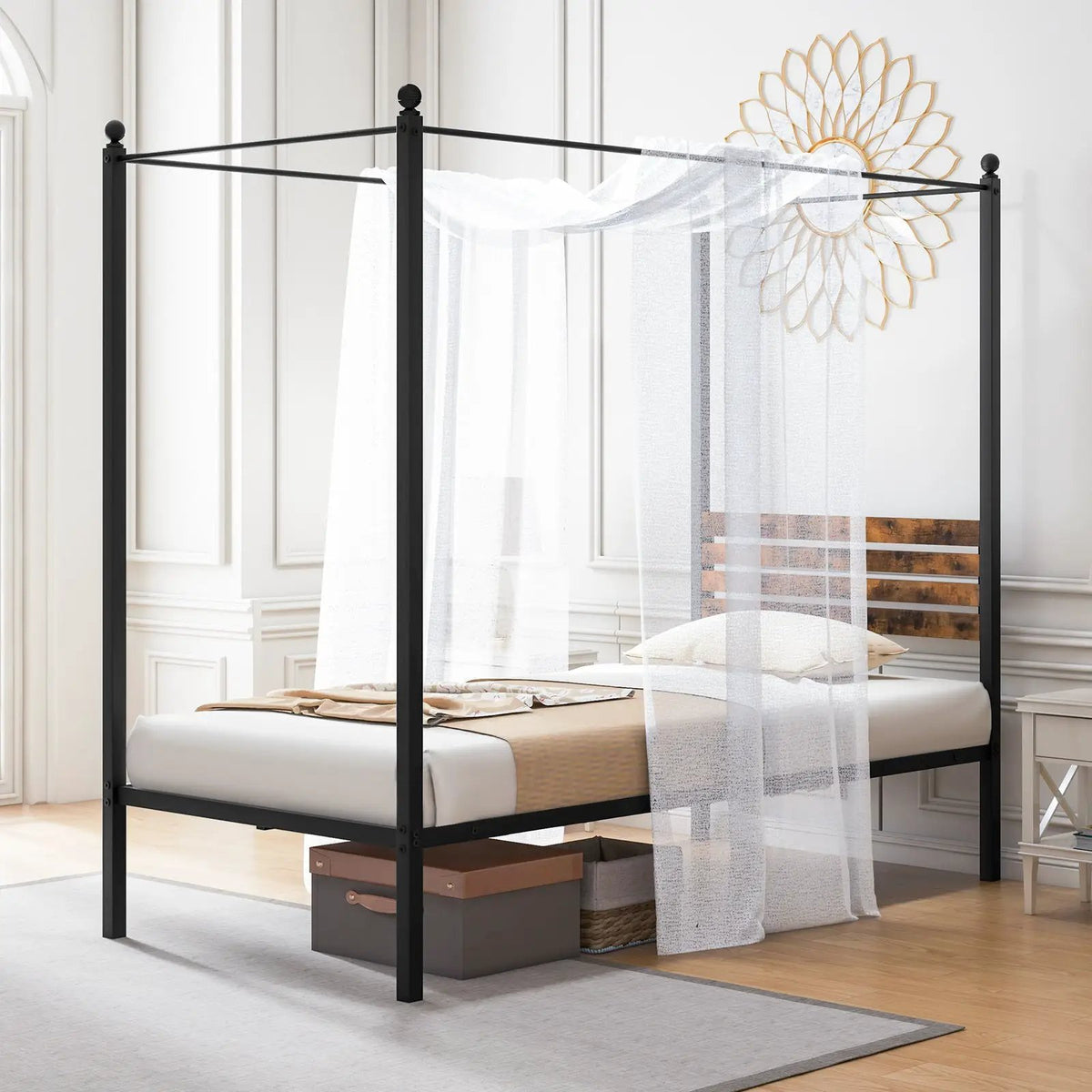 Queen Size Canopy Bed Frame with Under Bed Storage, photo 2 of 10