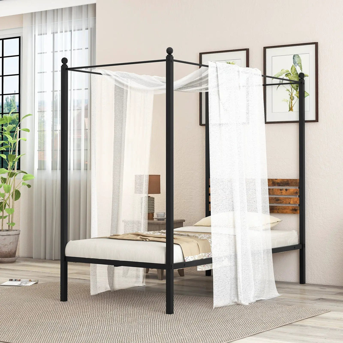 Queen Size Canopy Bed Frame with Under Bed Storage, photo 6 of 10