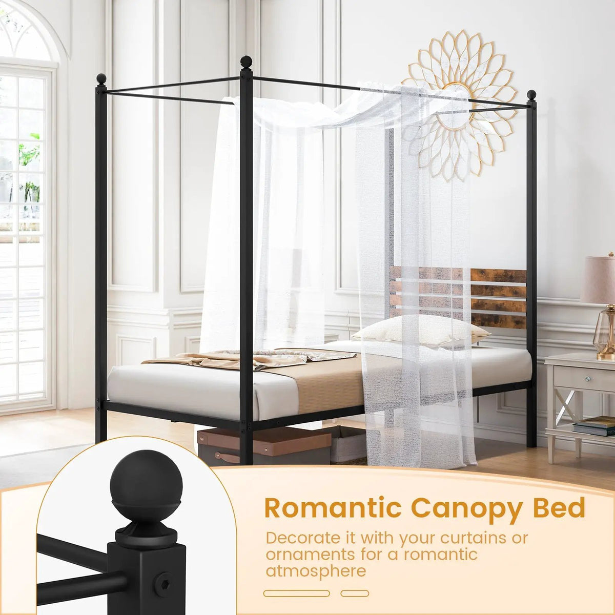 Queen Size Canopy Bed Frame with Under Bed Storage, photo 7 of 10