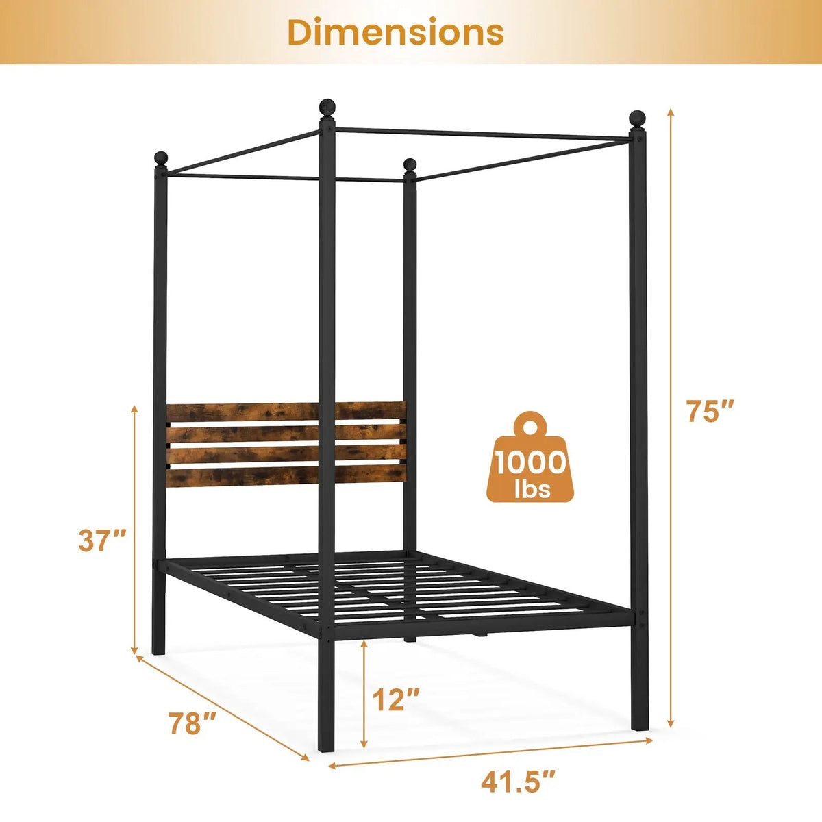 Queen Size Canopy Bed Frame with Under Bed Storage, photo 5 of 10