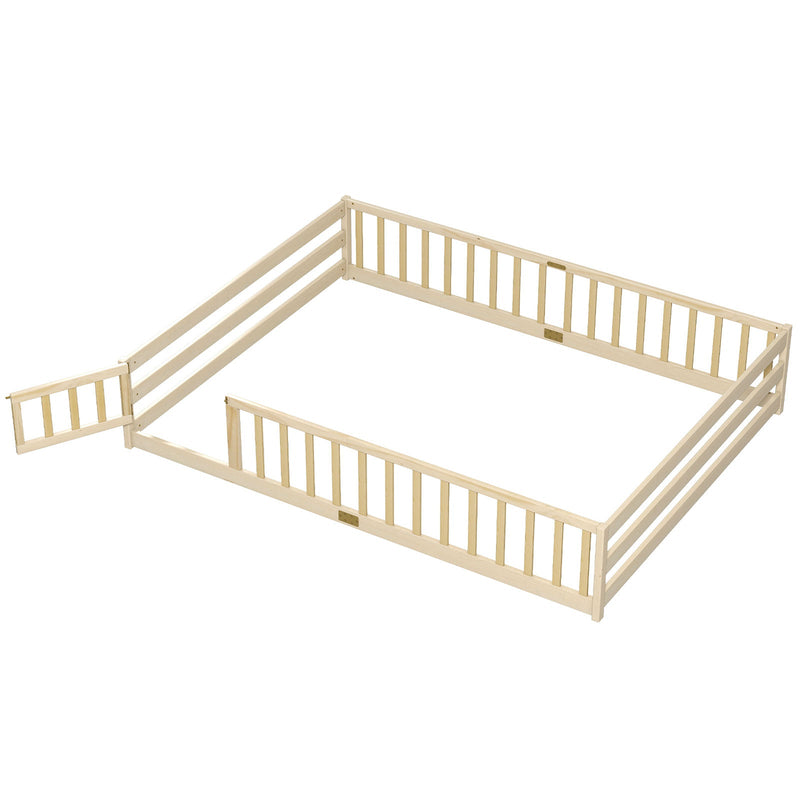 Queen Size Floor Bed Kids Montessori Bed Frame with Full Length Safety Guardrails by DirectDeals