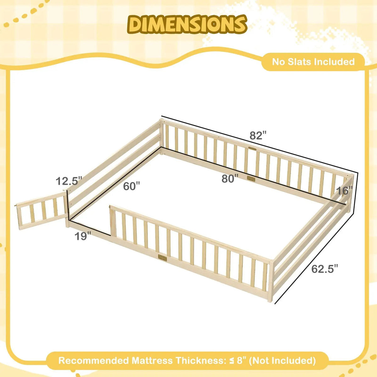Queen Size Floor Bed Kids Montessori Bed Frame with Full Length Safety Guardrails, photo 36 of 48