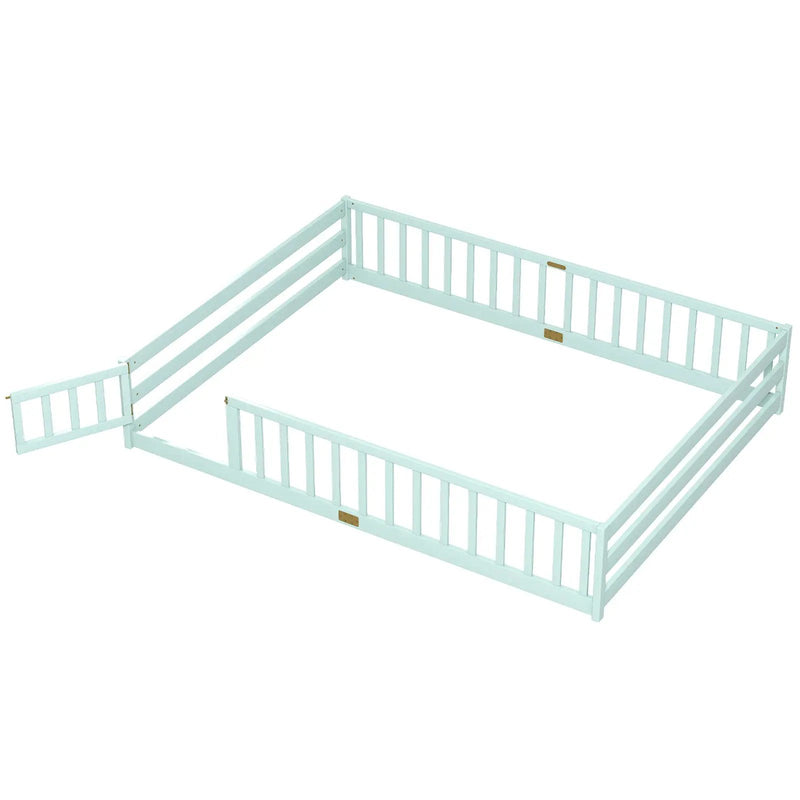 Queen Size Floor Bed Kids Montessori Bed Frame with Full Length Safety Guardrails by DirectDeals