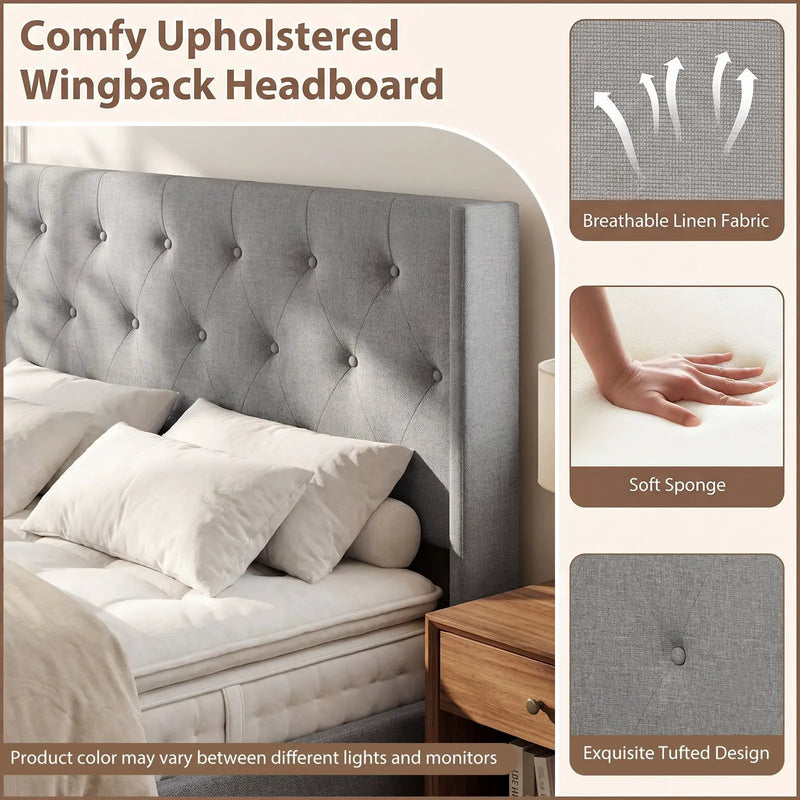 Queen Size Lift-up Storage Bed Modern Linen Upholstered Platform Bed by DirectDeals