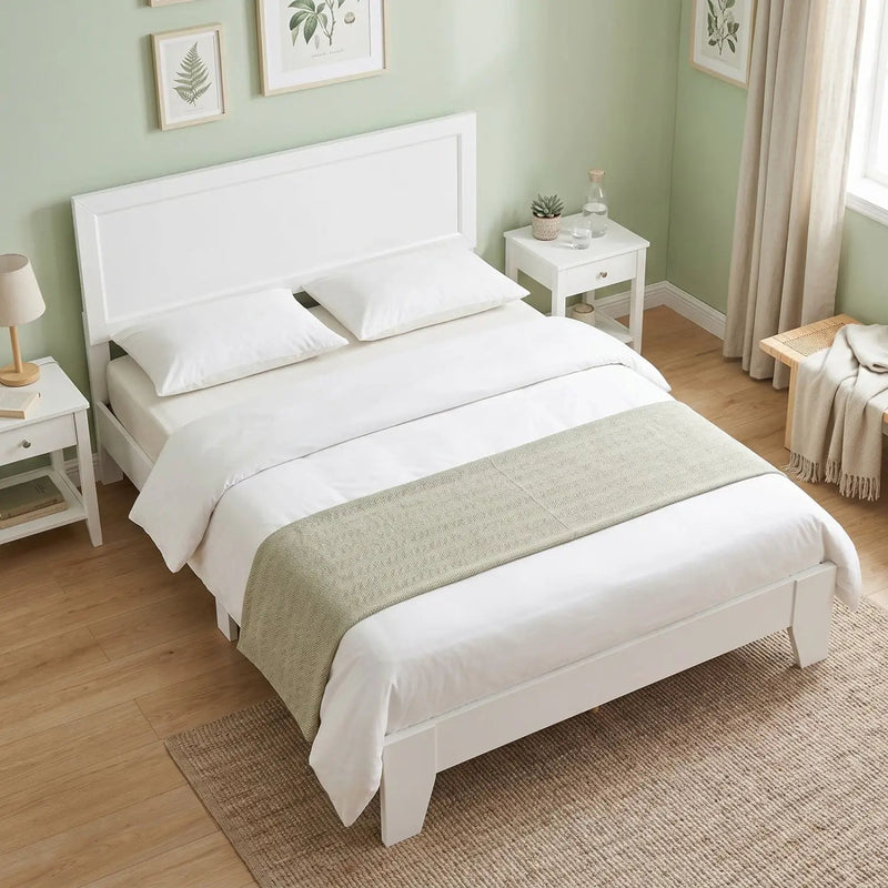 Queen Size Platform Bed Frame with Headboard - White by DirectDeals