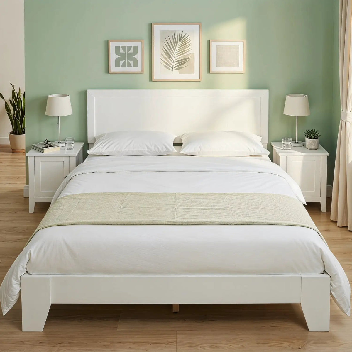 Queen Size Platform Bed Frame with Headboard - White, photo 2 of 16