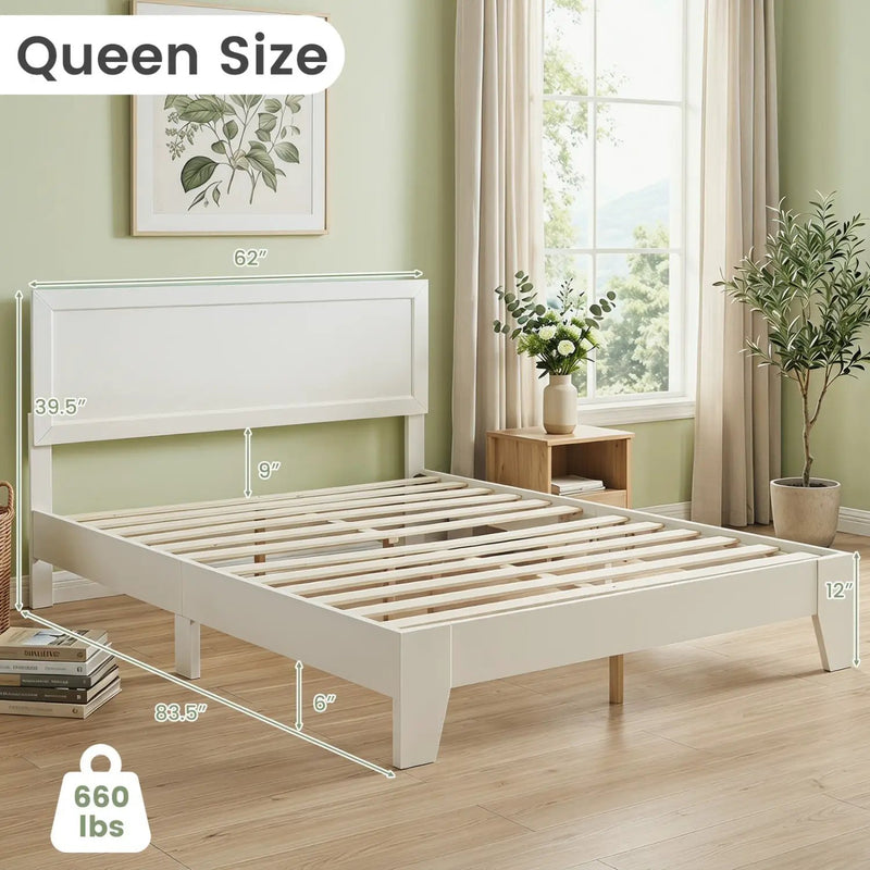 Queen Size Platform Bed Frame with Headboard - White by DirectDeals