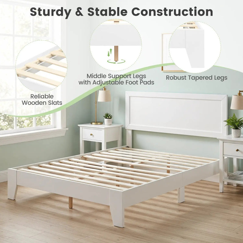 Queen Size Platform Bed Frame with Headboard - White by DirectDeals