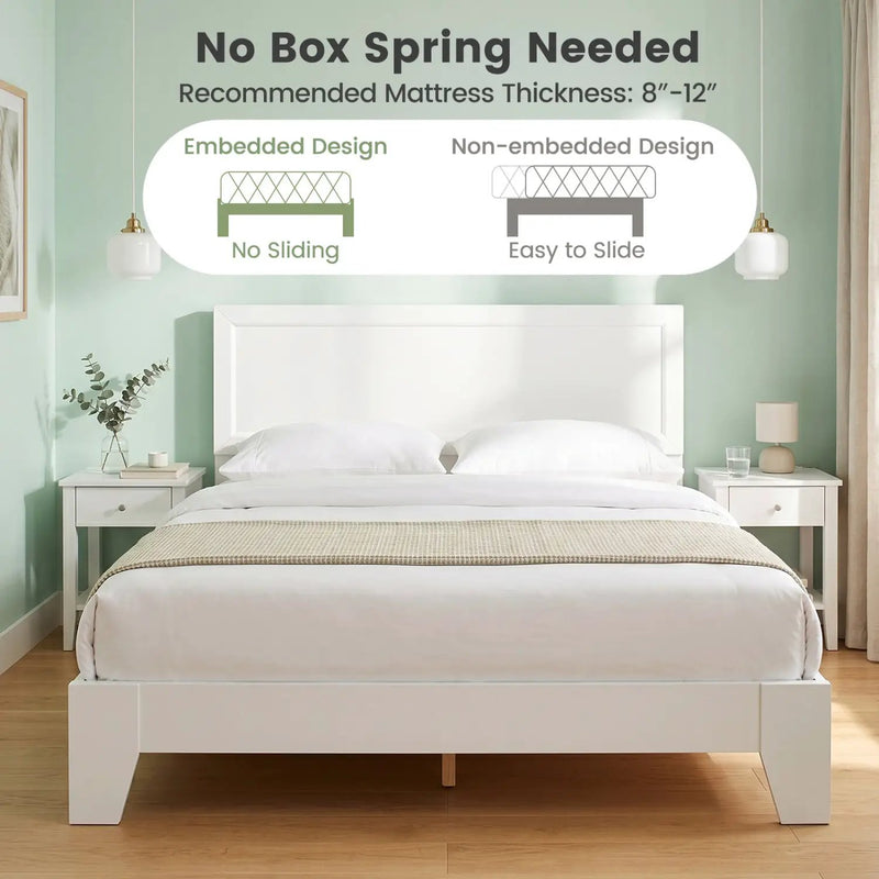 Queen Size Platform Bed Frame with Headboard - White by DirectDeals
