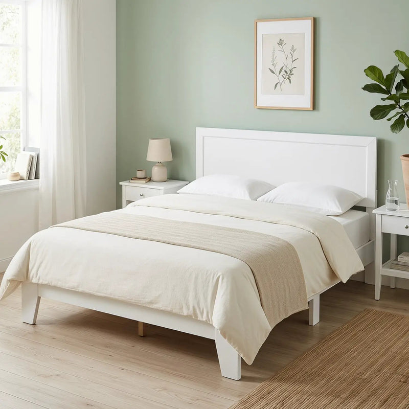 Queen Size Platform Bed Frame with Headboard - White by DirectDeals