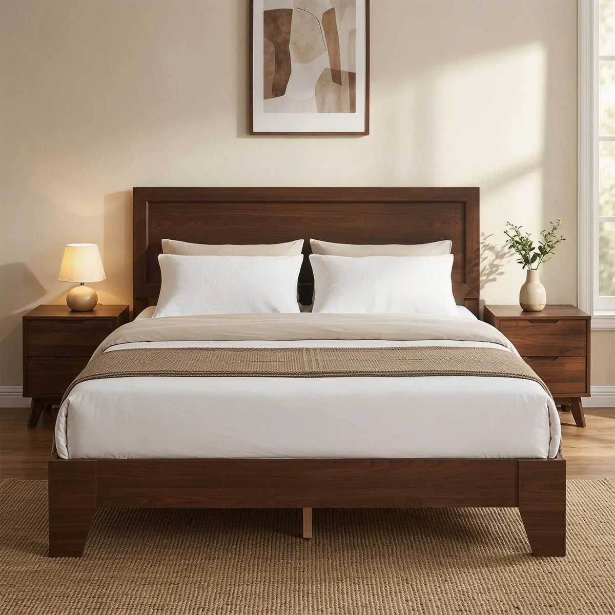 Queen Size Platform Bed Frame with Headboard - White, photo 9 of 16
