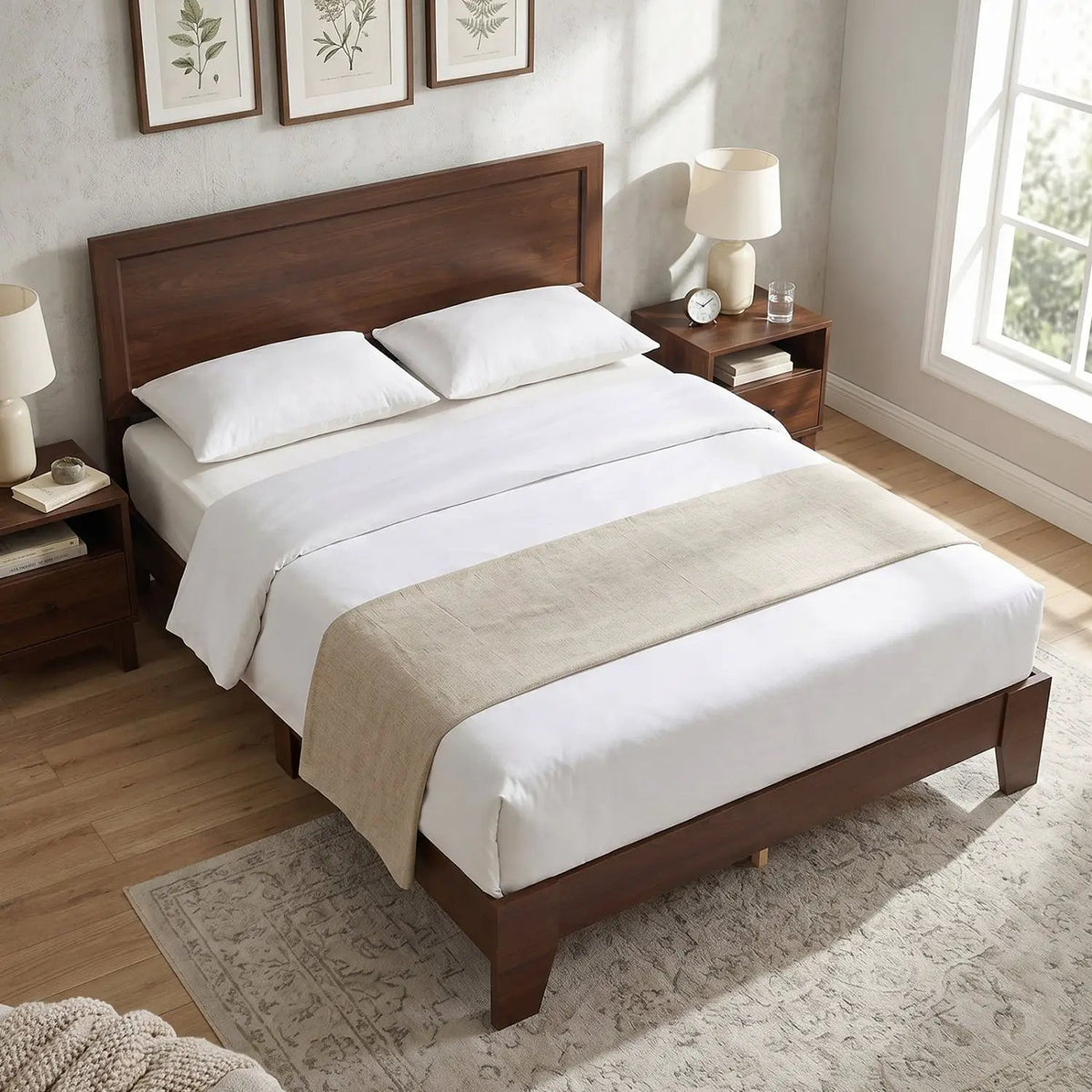 Queen Size Platform Bed Frame with Headboard - White, photo 10 of 16