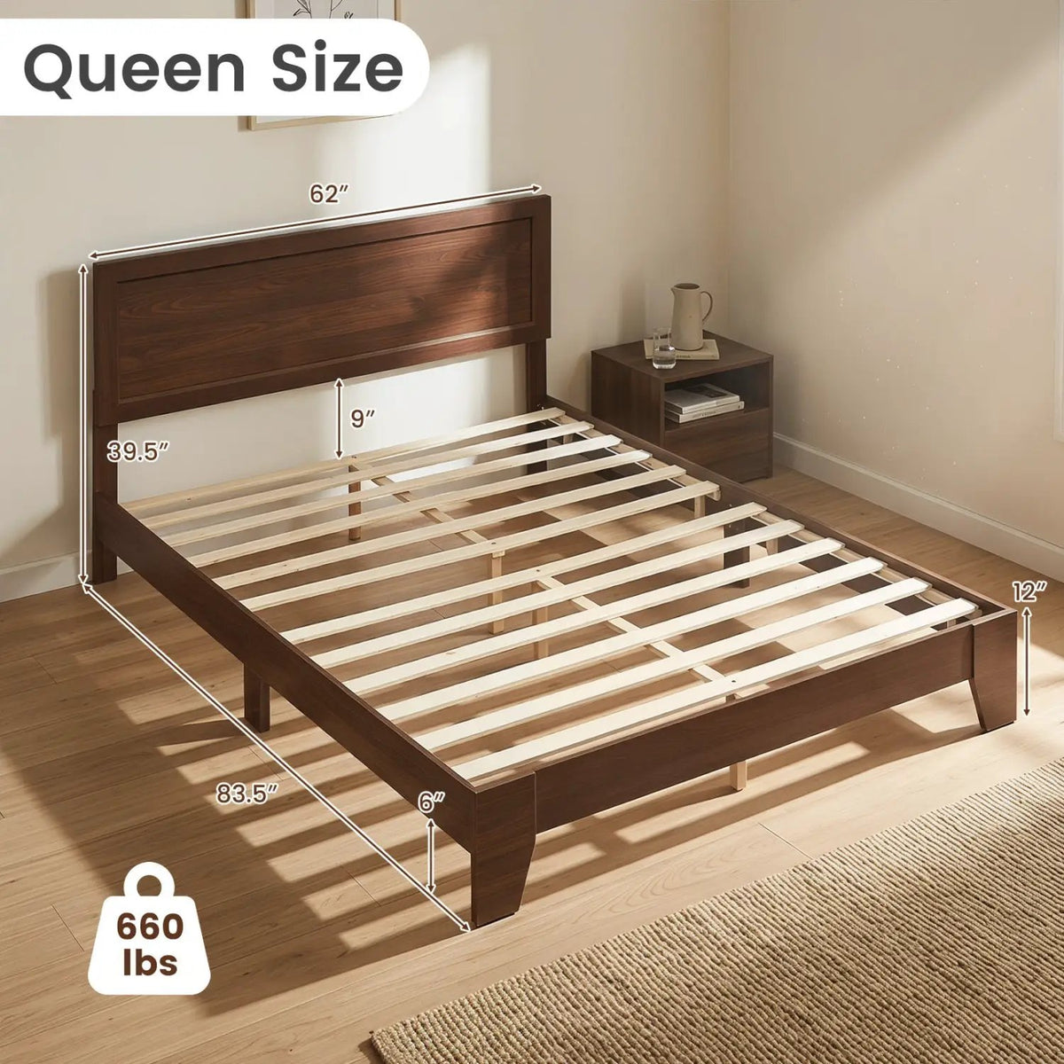 Queen Size Platform Bed Frame with Headboard - White, photo 13 of 16
