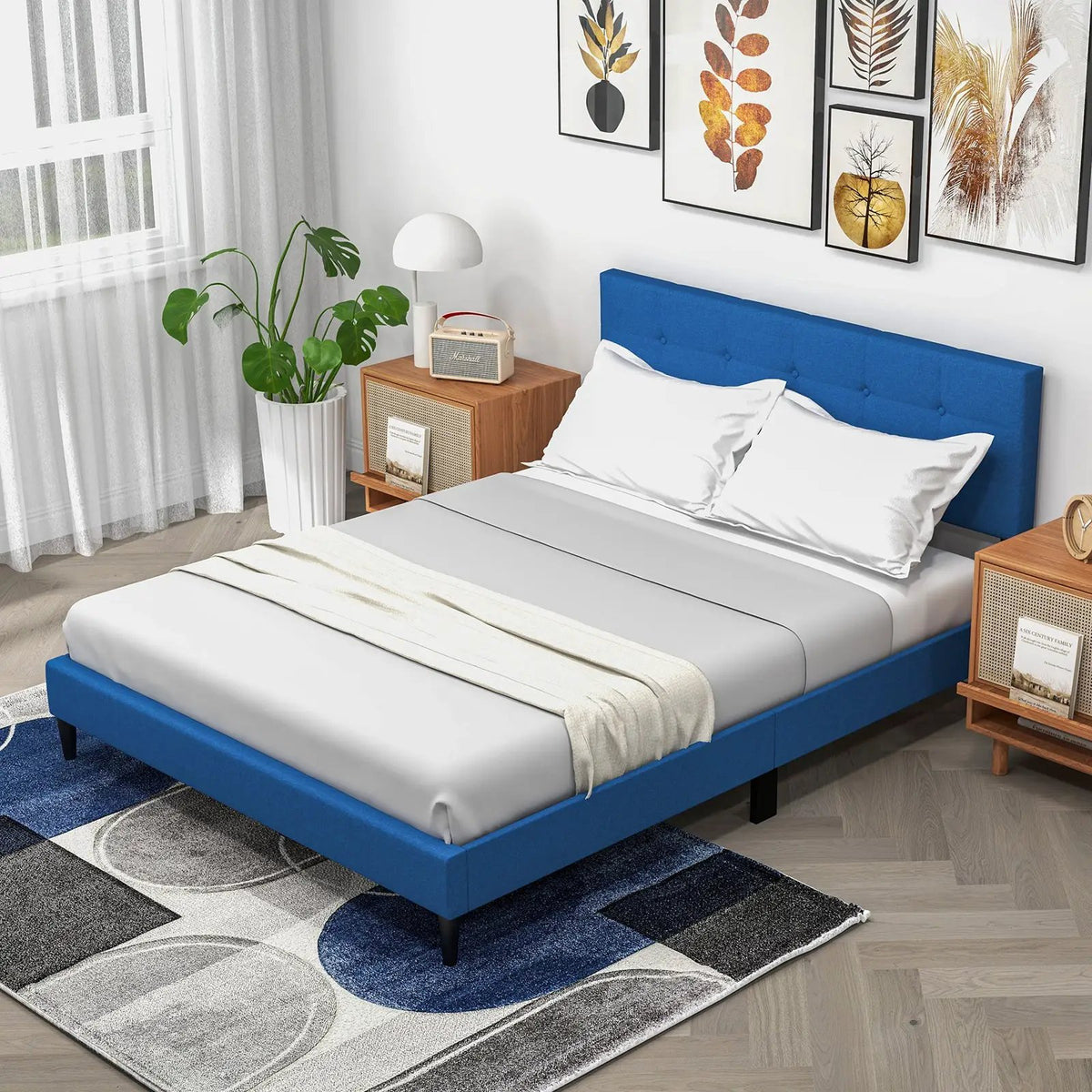 Queen Size Upholstered Platform Bed with Button Tufted Headboard, photo 2 of 9