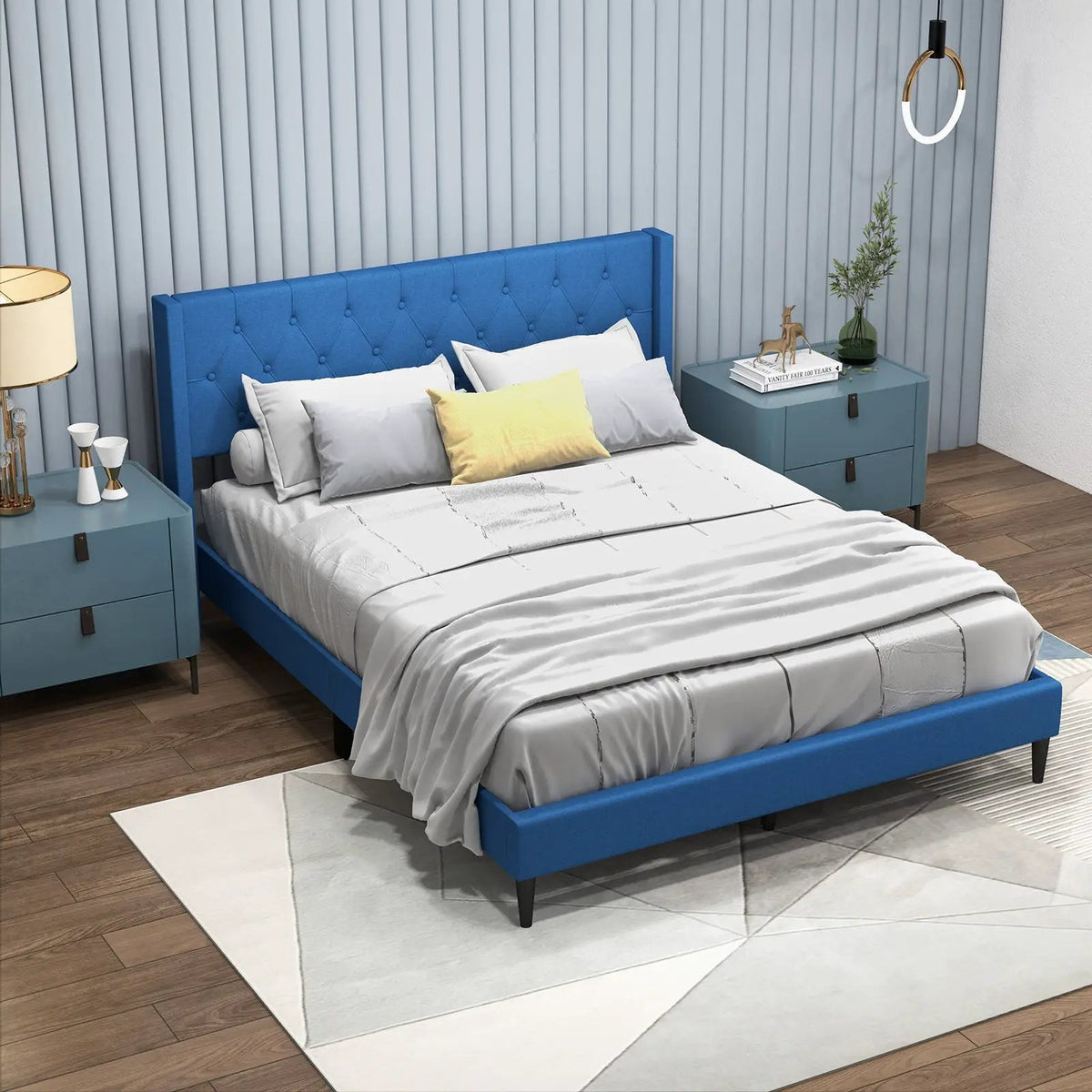Queen Size Upholstered Platform Bed with Button Tufted Wingback Headboard, photo 2 of 9