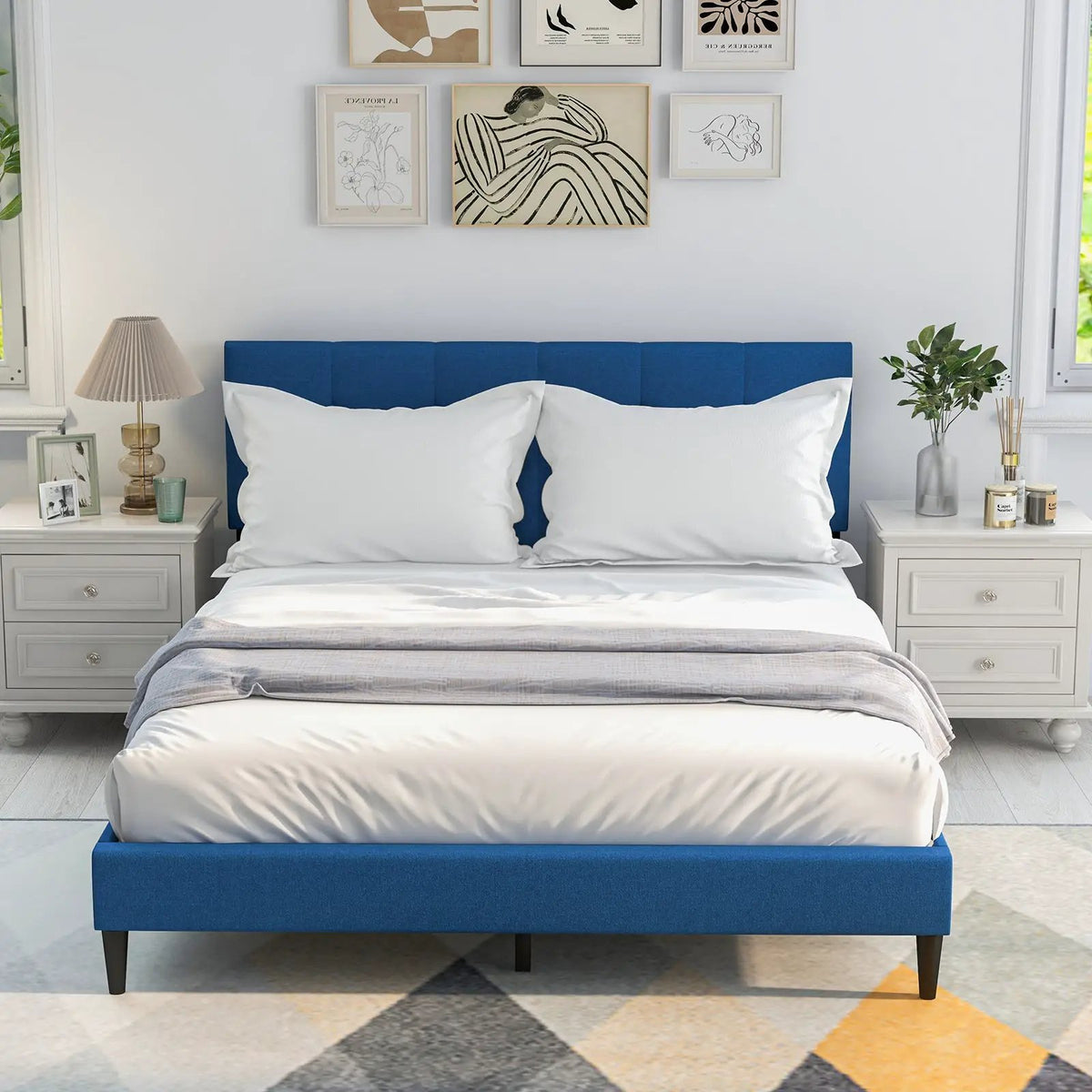 Queen Size Upholstered Platform Bed with Button Tufted Headboard, photo 6 of 9