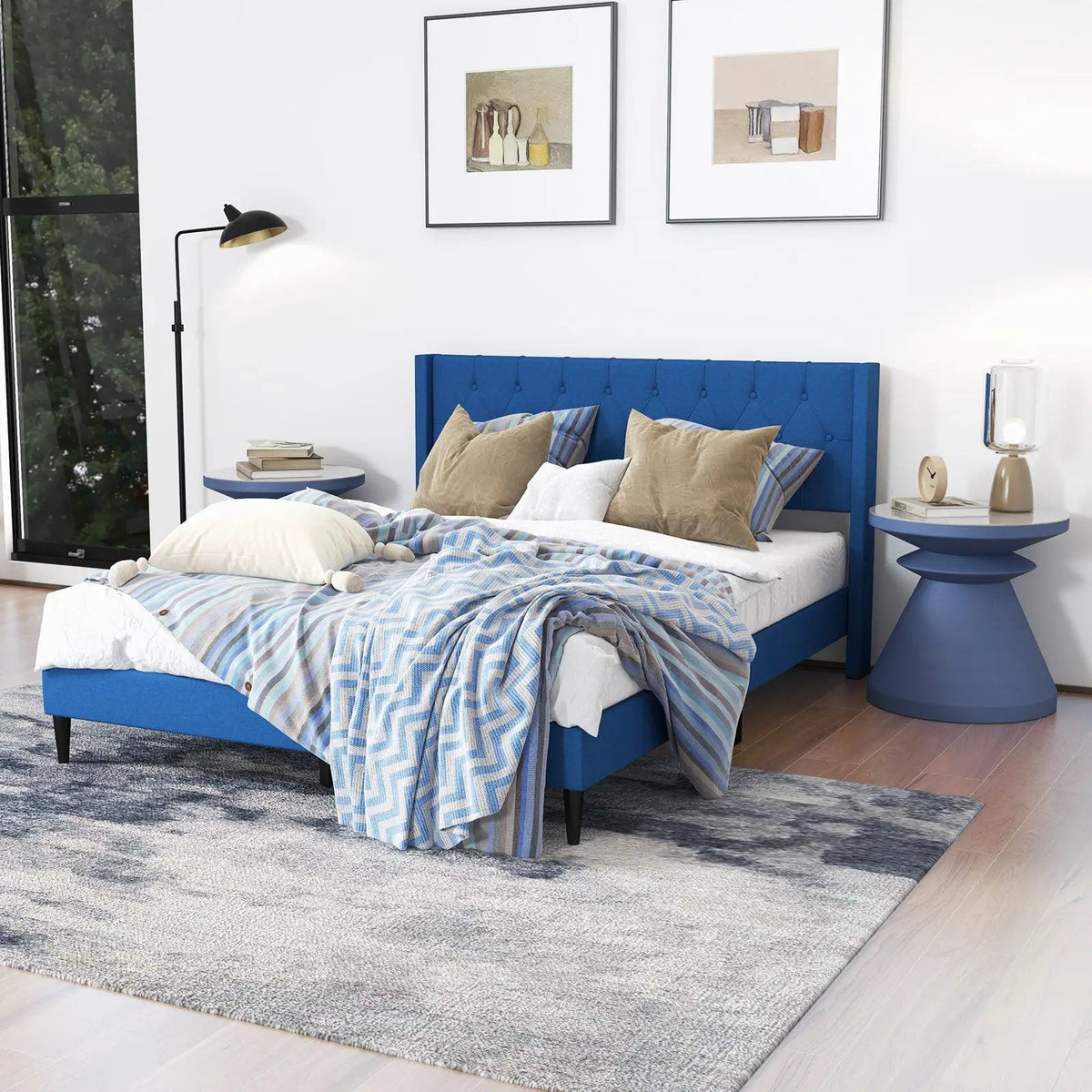 Queen Size Upholstered Platform Bed with Button Tufted Wingback Headboard, photo 6 of 9
