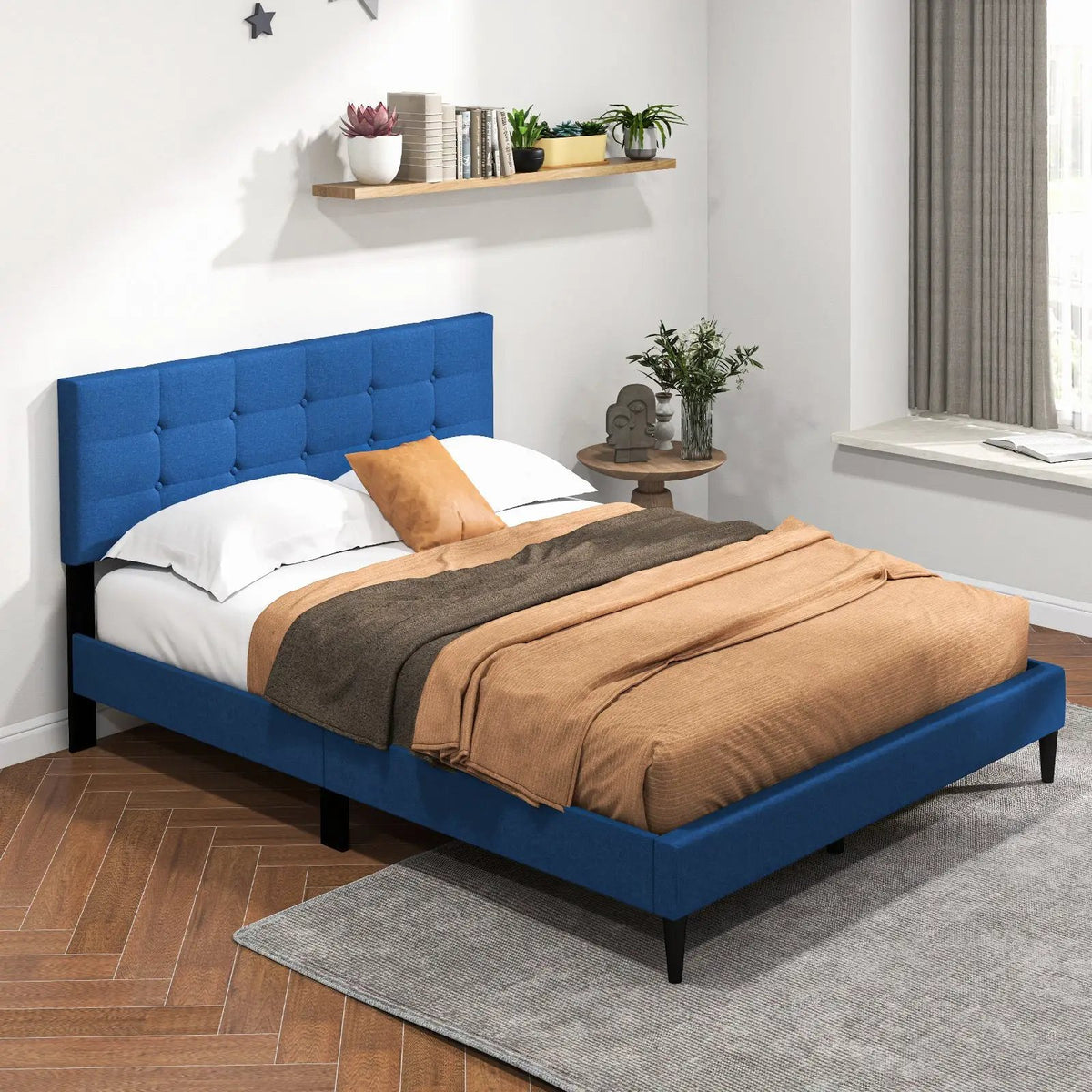 Queen Size Upholstered Platform Bed with Button Tufted Headboard, photo 7 of 9