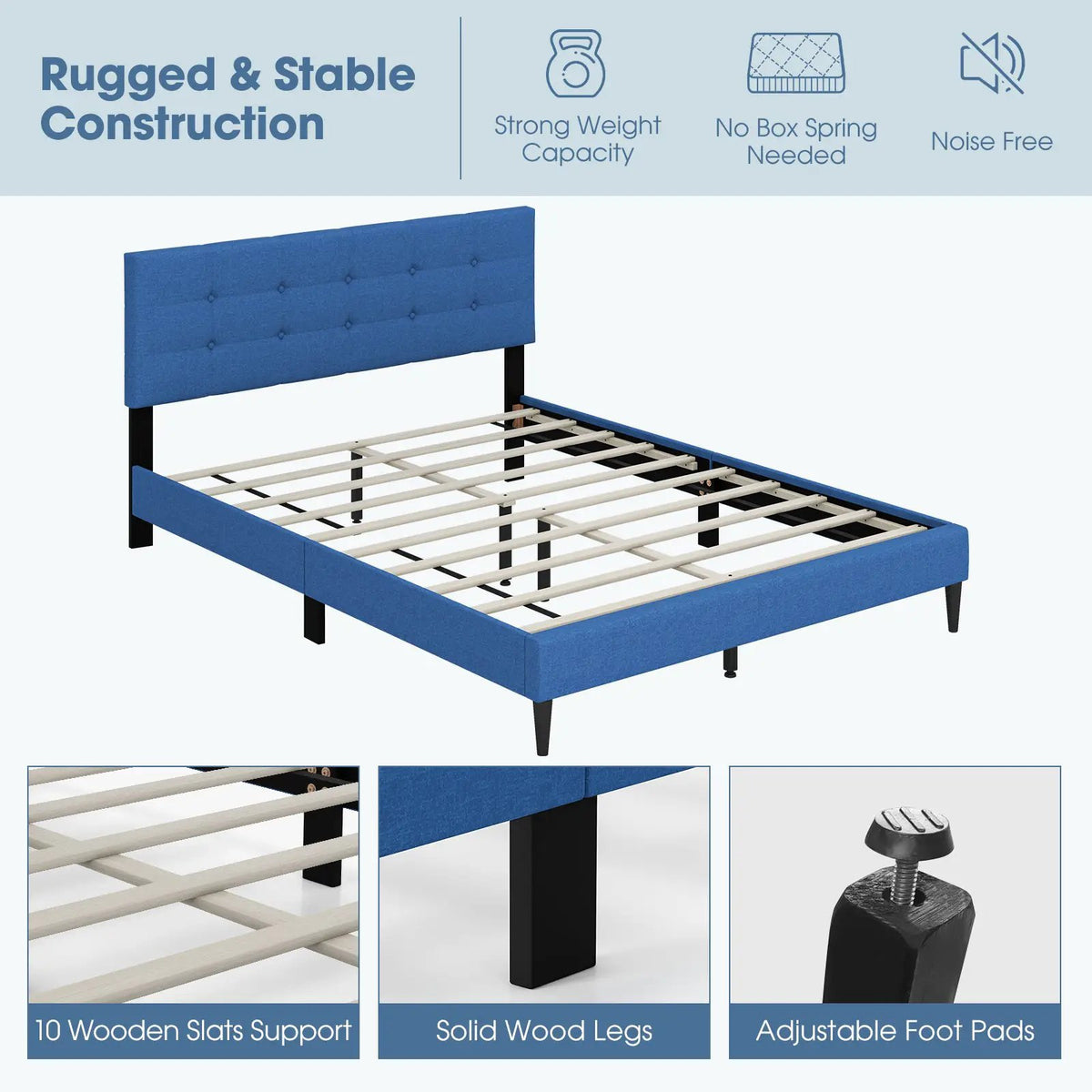 Queen Size Upholstered Platform Bed with Button Tufted Headboard, photo 8 of 9