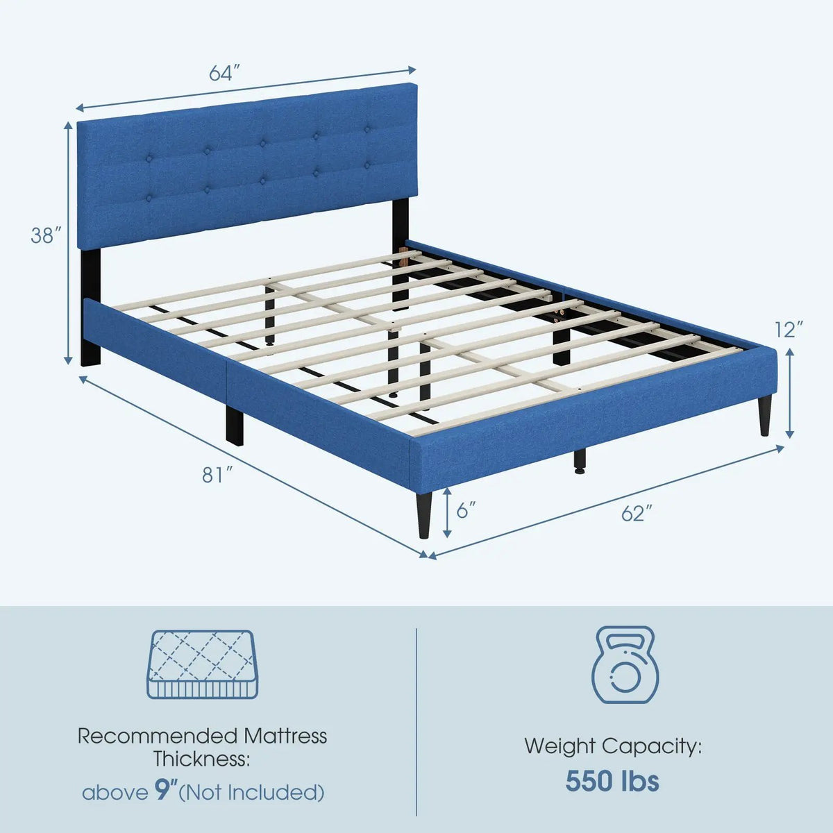 Queen Size Upholstered Platform Bed with Button Tufted Headboard, photo 5 of 9