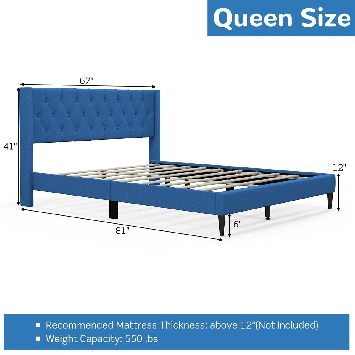 Queen Size Upholstered Platform Bed with Button Tufted Wingback Headboard, photo 5 of 9