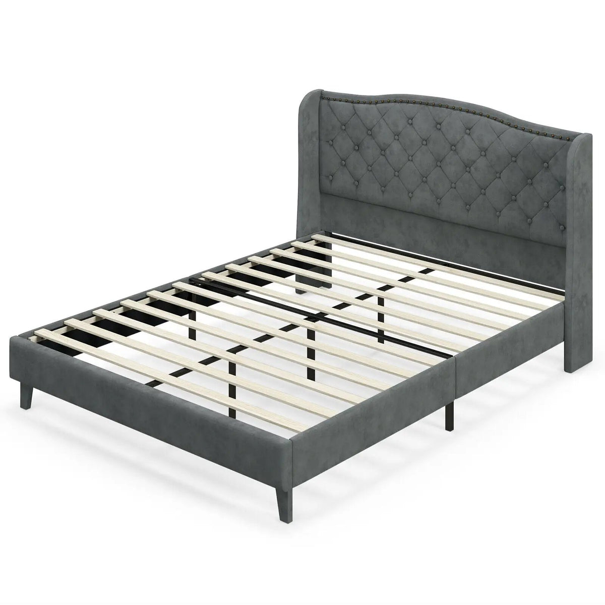 Full/Queen Size Upholstered Platform Bed Frame with Button Tufted Headboard, photo 3 of 9