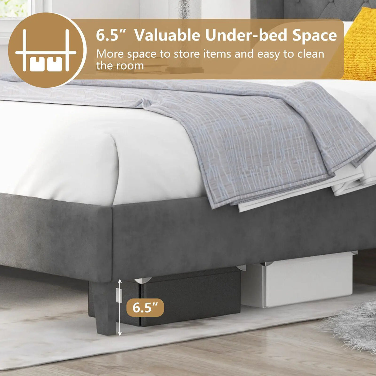 Full/Queen Size Upholstered Platform Bed Frame with Button Tufted Headboard, photo 6 of 9