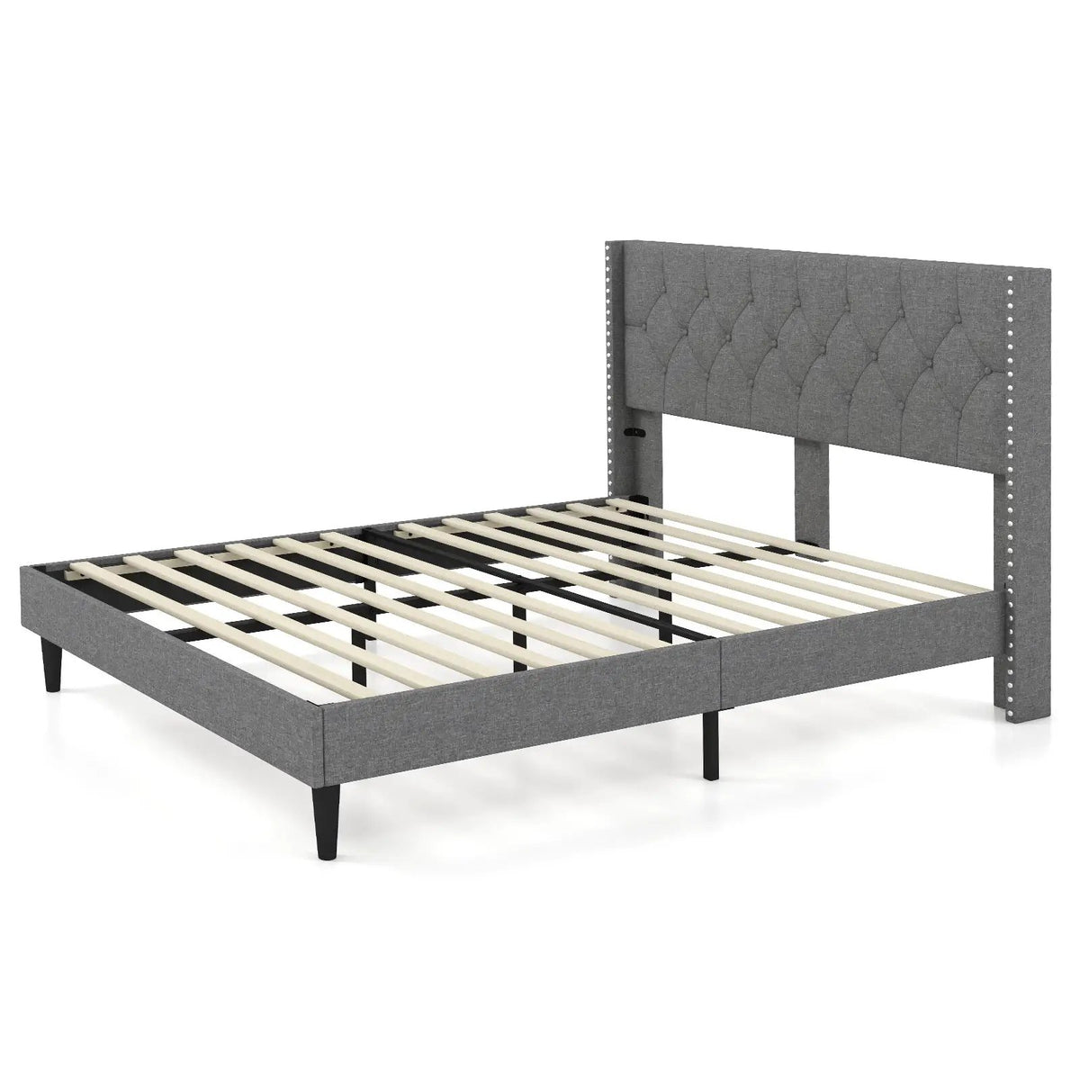 Full/Queen Size Upholstered Platform Bed with Button Tufted Headboard, photo 3 of 9