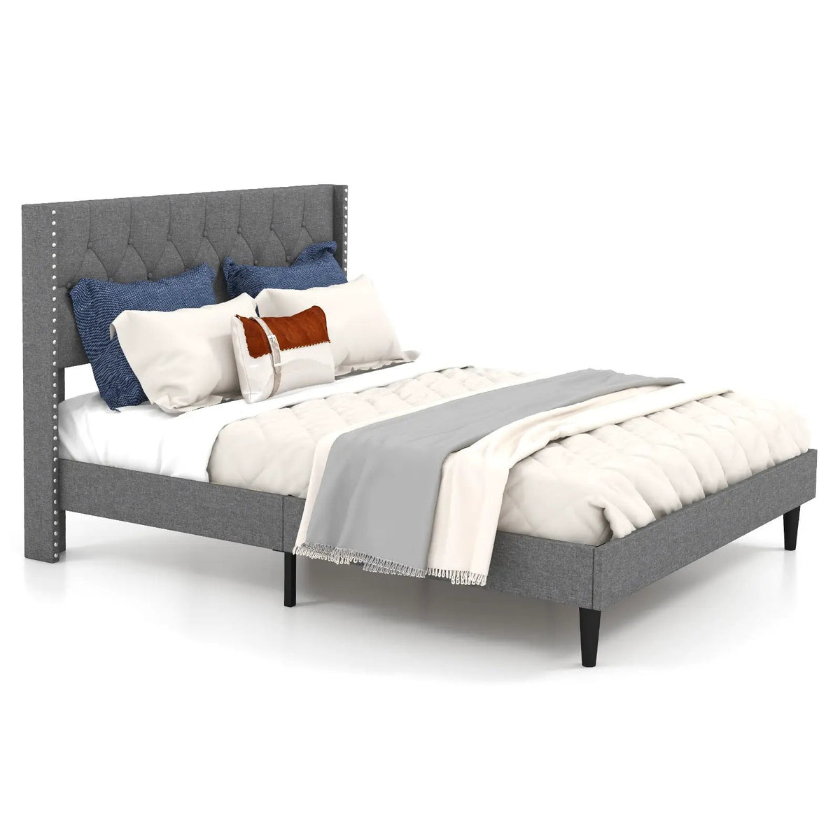 Full/Queen Size Upholstered Platform Bed with Button Tufted Headboard, photo 4 of 9