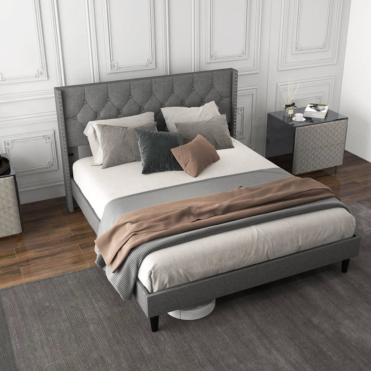 Full/Queen Size Upholstered Platform Bed with Button Tufted Headboard, photo 6 of 9