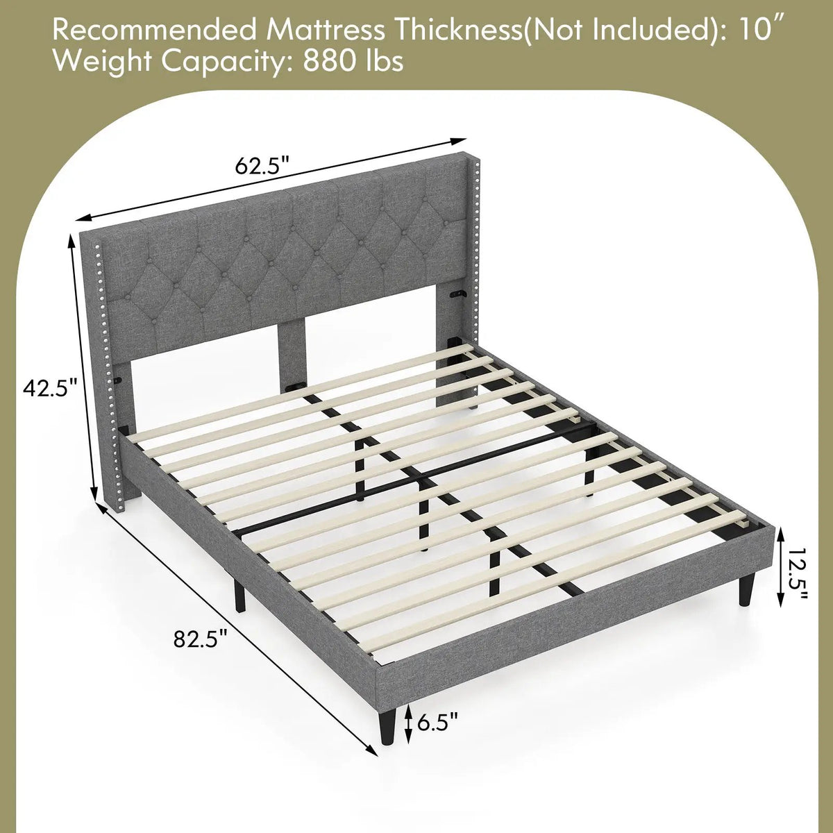 Full/Queen Size Upholstered Platform Bed with Button Tufted Headboard, photo 5 of 9