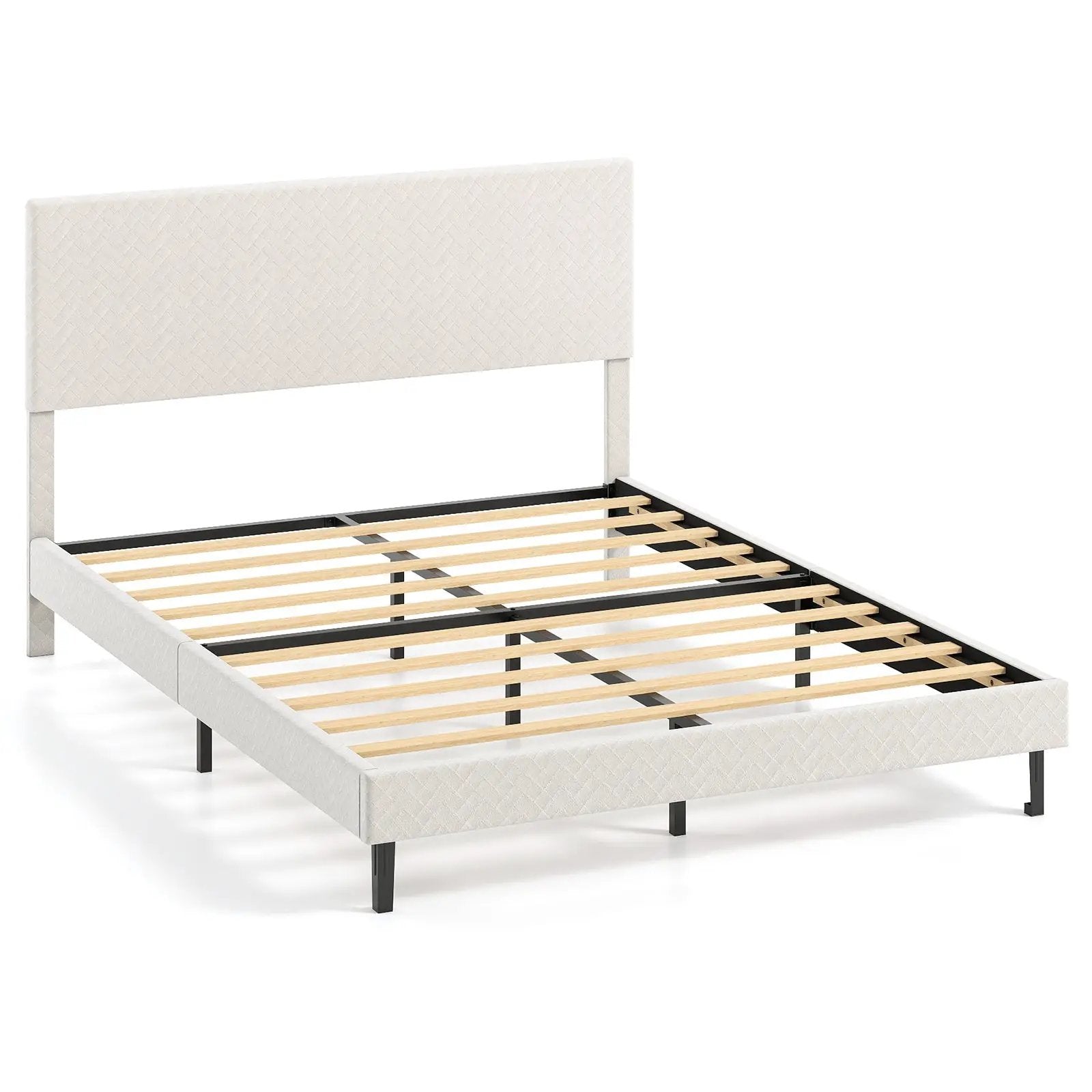 Twin/Full/Queen Size Velvet Bed Frame Upholstered Platform Bed with Chevron Headboard Beige by DirectDeals
