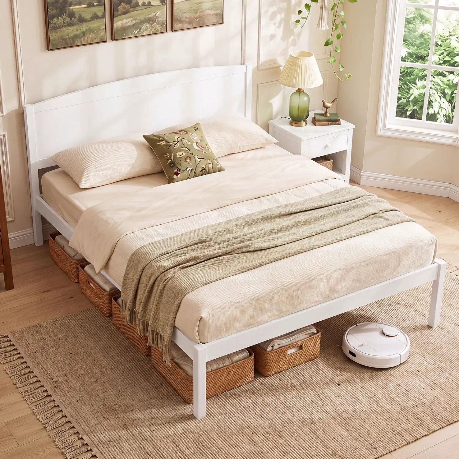 Queen Platform Bed Frame with Curved Headboard - Walnut by DirectDeals