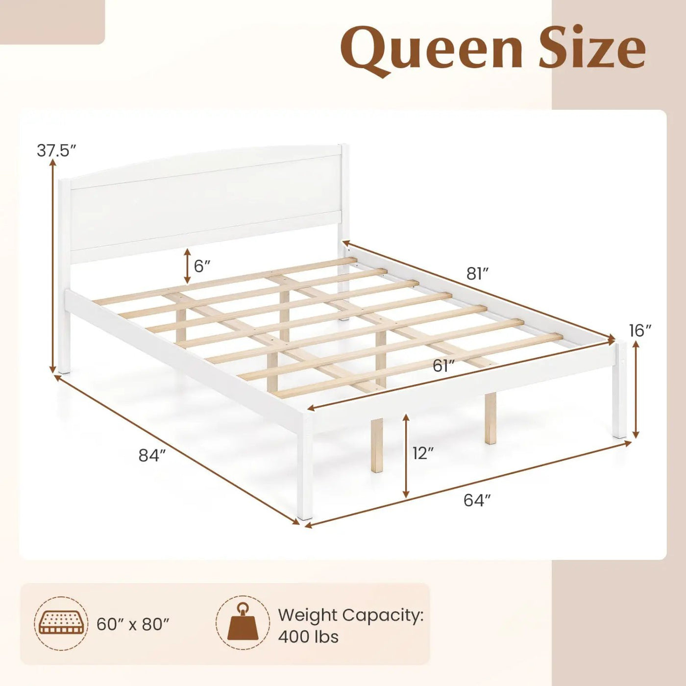 Queen Platform Bed Frame with Curved Headboard - Walnut by DirectDeals