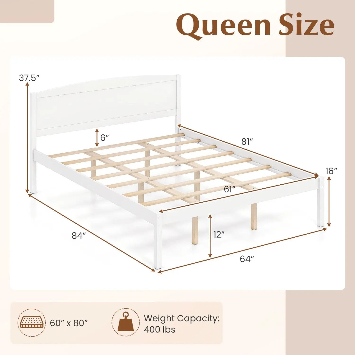 Queen Platform Bed Frame with Curved Headboard - Walnut by DirectDeals