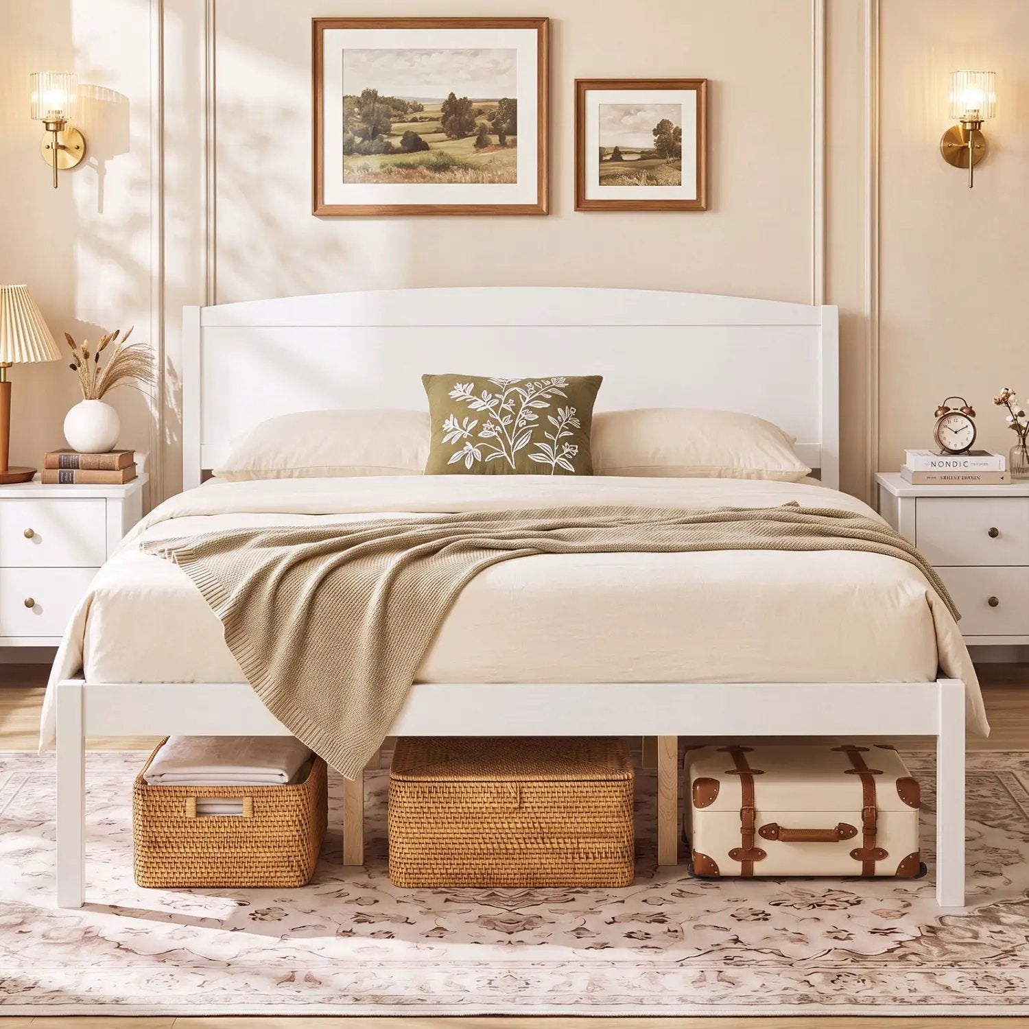 Queen Platform Bed Frame with Curved Headboard - Walnut by DirectDeals