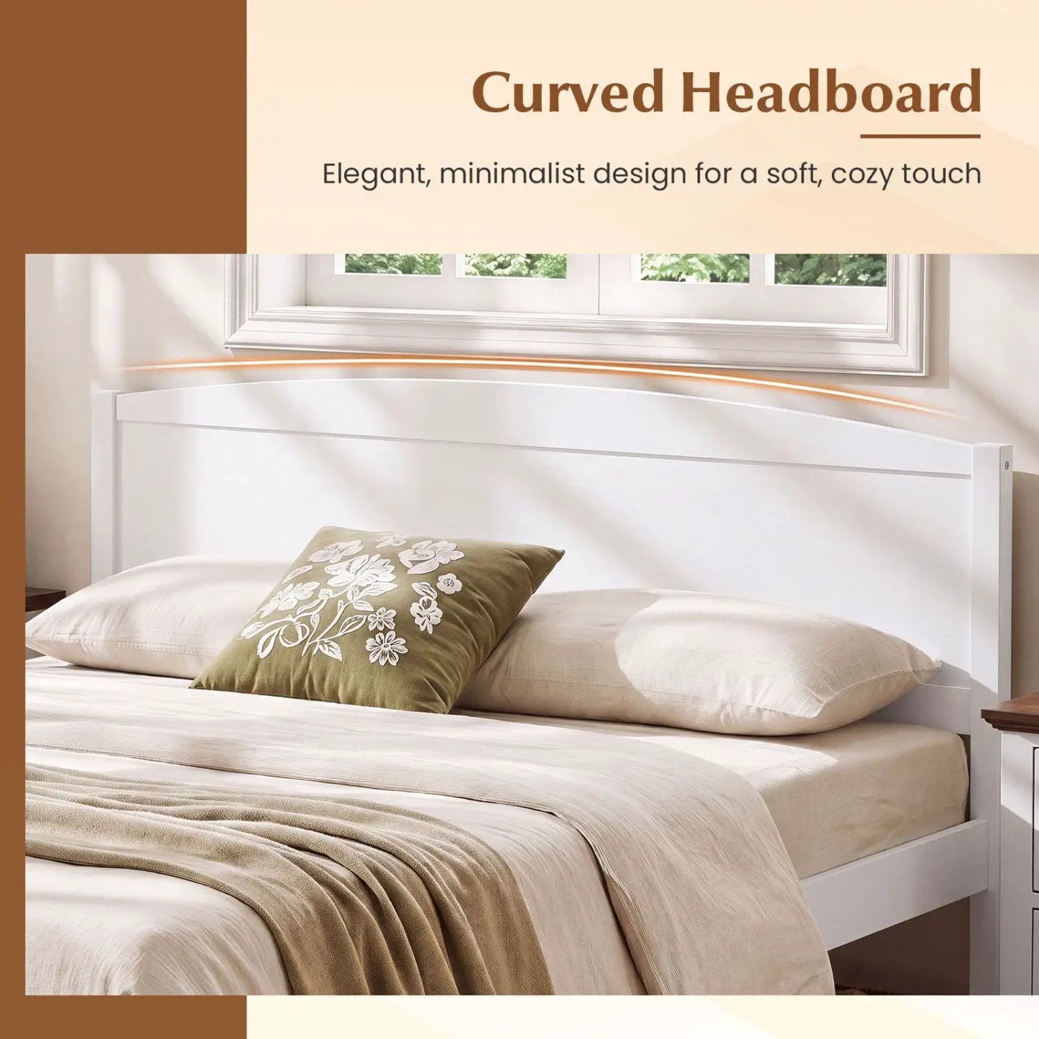Queen Platform Bed Frame with Curved Headboard - Walnut by DirectDeals
