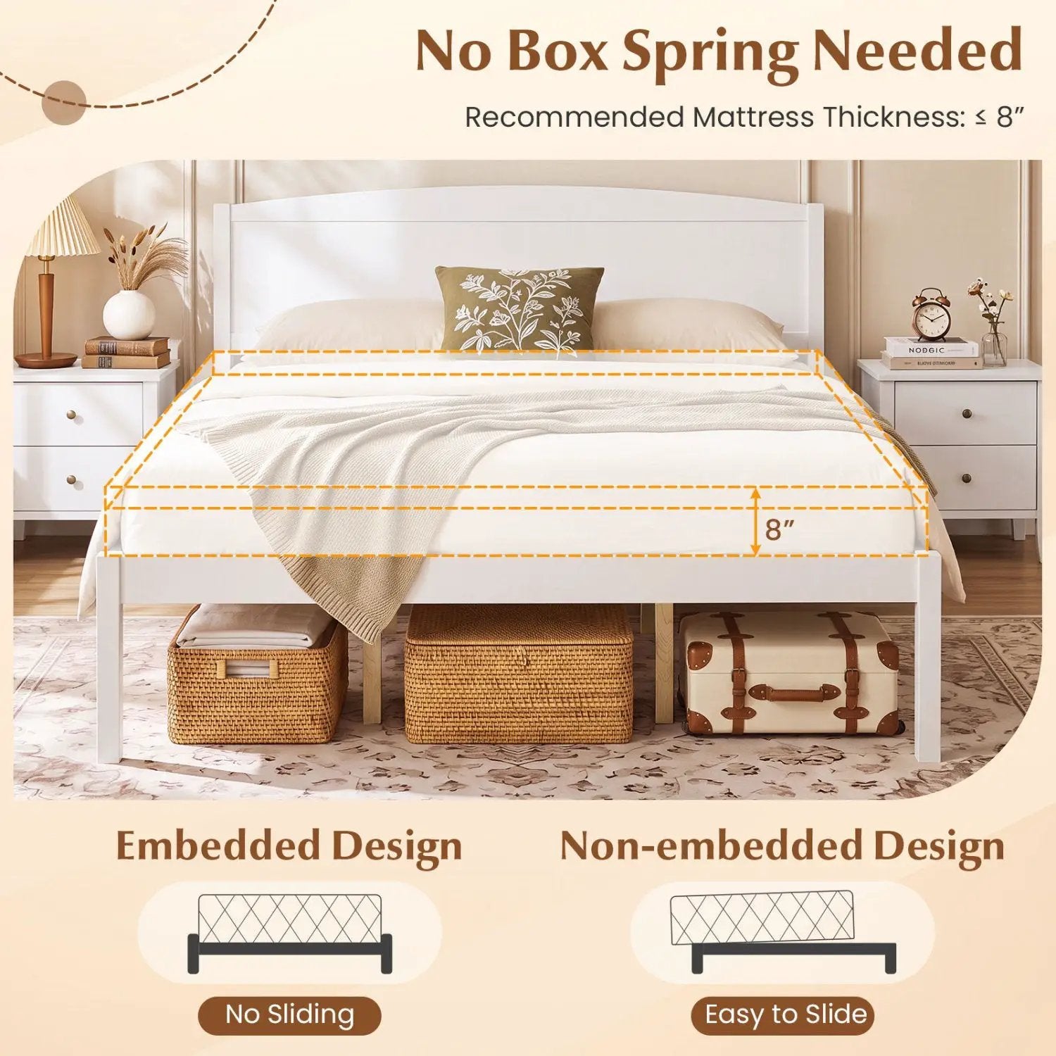 Queen Platform Bed Frame with Curved Headboard - Walnut by DirectDeals