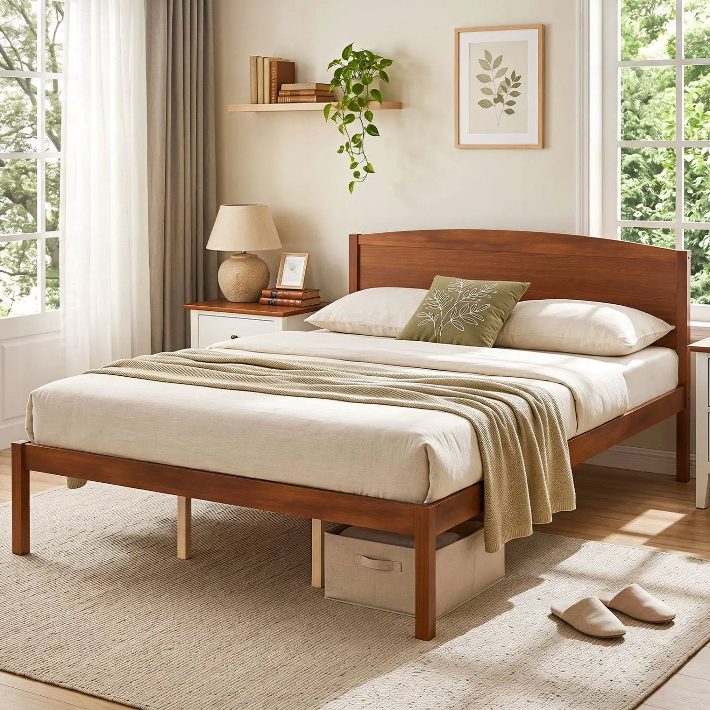 Queen Platform Bed Frame with Curved Headboard - Walnut by DirectDeals