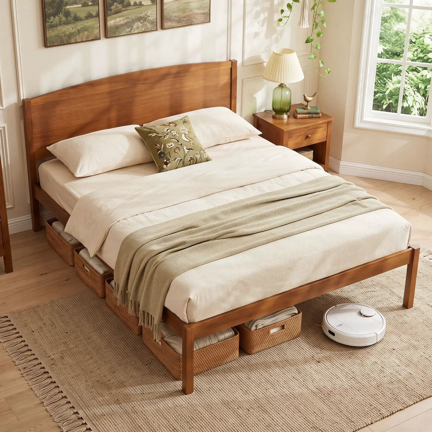 Queen Platform Bed Frame with Curved Headboard - Walnut by DirectDeals