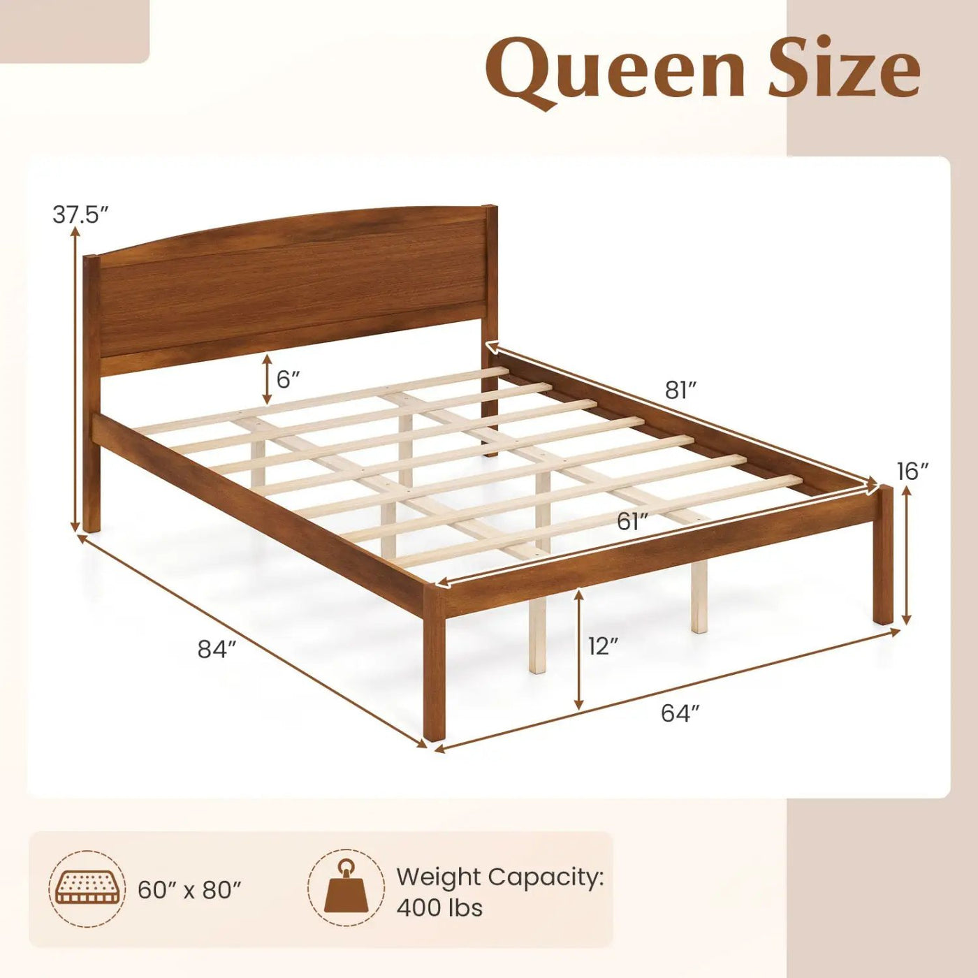 Queen Platform Bed Frame with Curved Headboard - Walnut by DirectDeals
