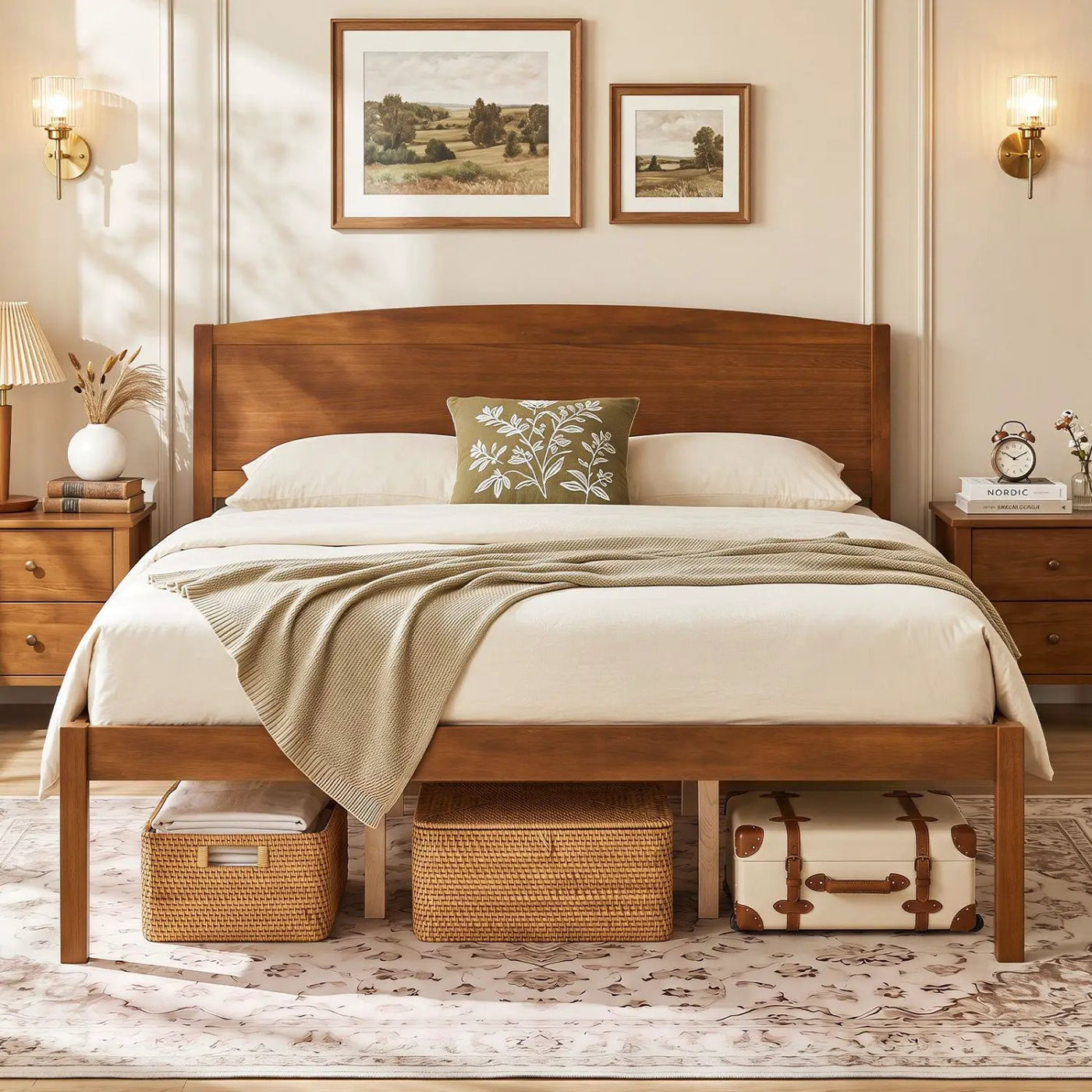 Queen Platform Bed Frame with Curved Headboard - Walnut by DirectDeals