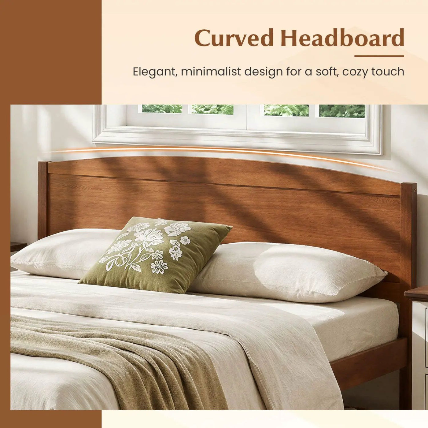Queen Platform Bed Frame with Curved Headboard - Walnut by DirectDeals