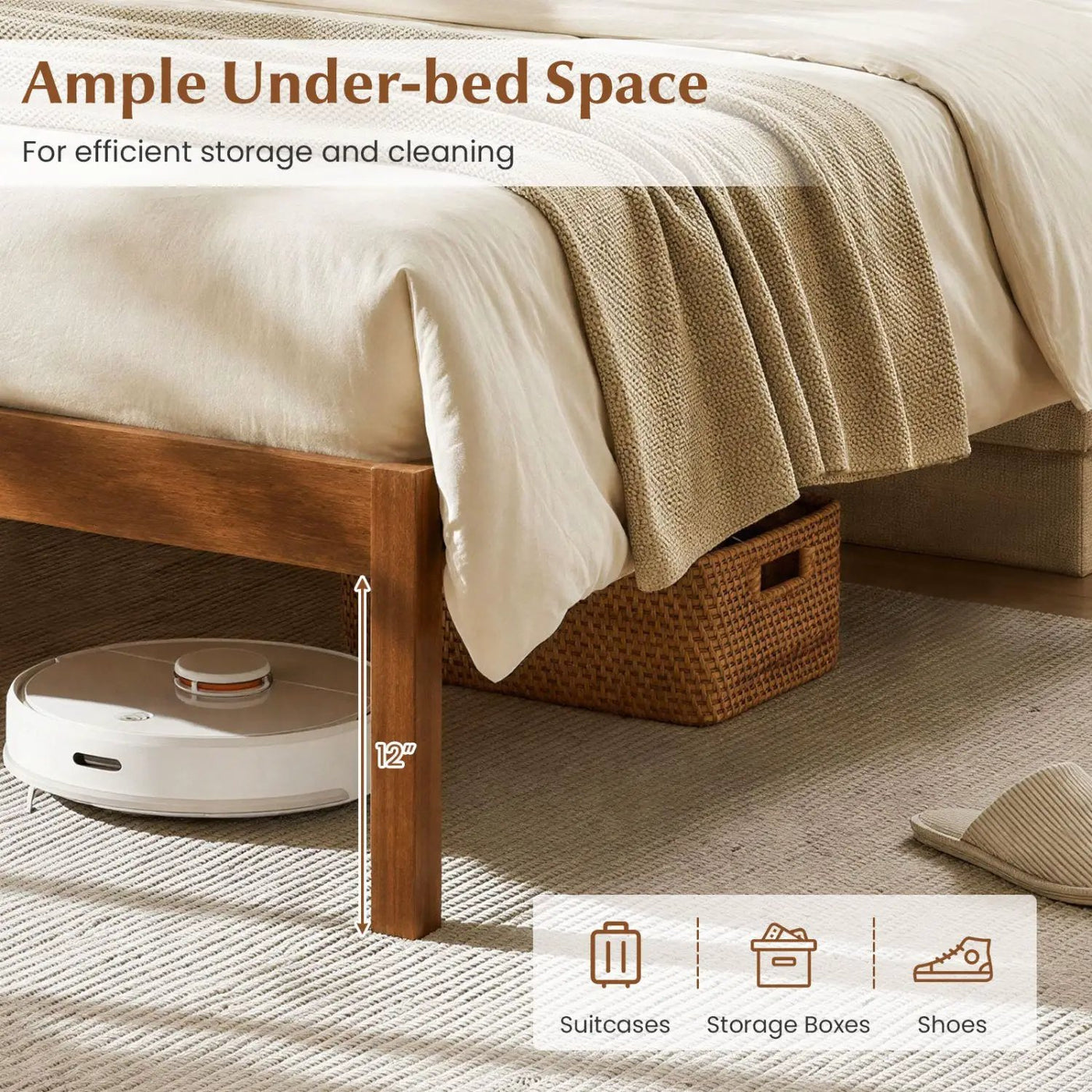 Queen Platform Bed Frame with Curved Headboard - Walnut by DirectDeals