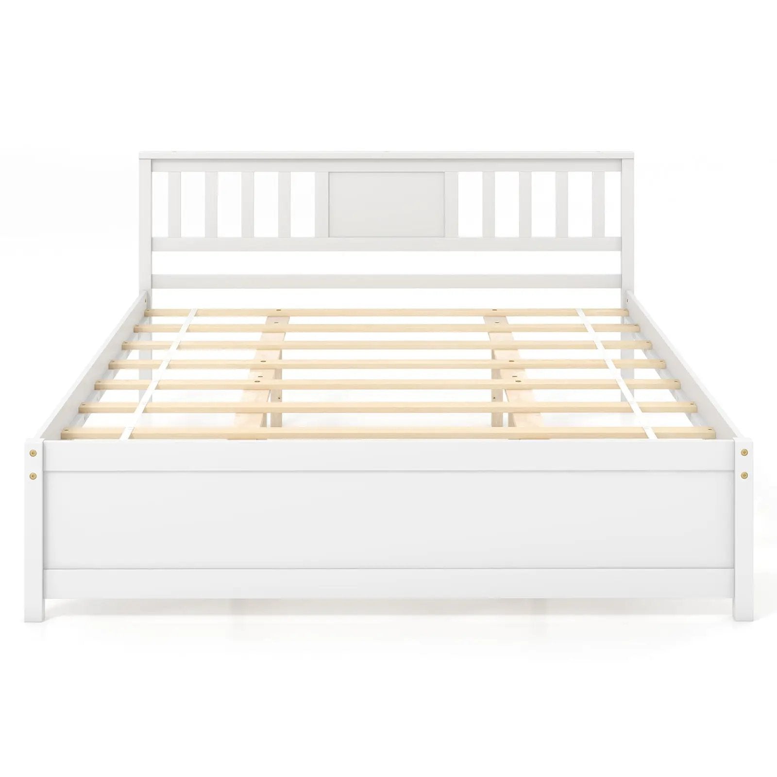 Wooden Platform Bed with Headboard and Wood Slat Support White by DirectDeals