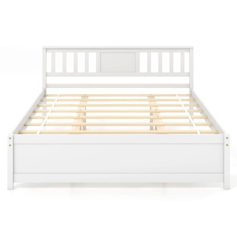 Wooden Platform Bed with Headboard and Wood Slat Support White by DirectDeals