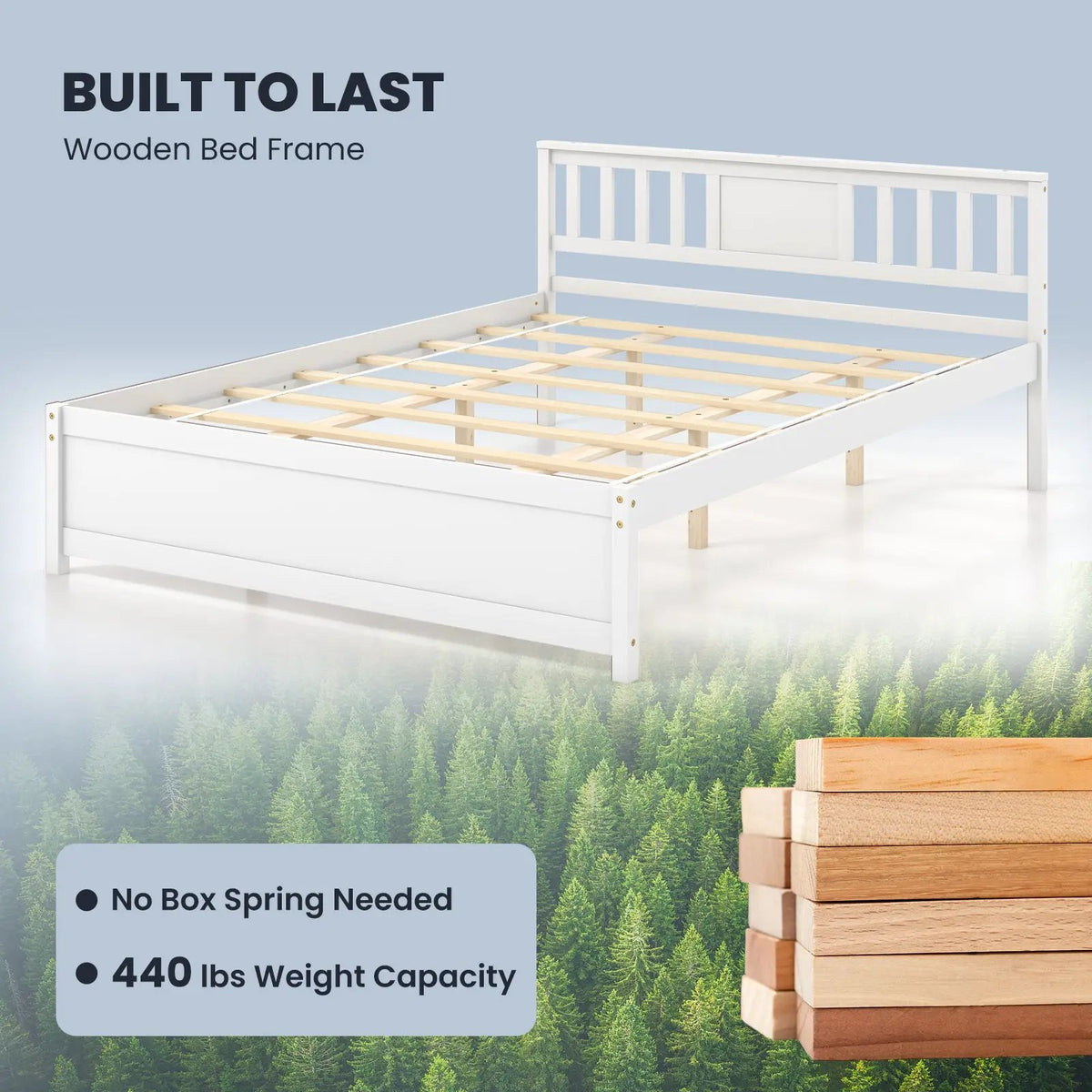 Wooden Platform Bed with Headboard and Wood Slat Support White, photo 7 of 10