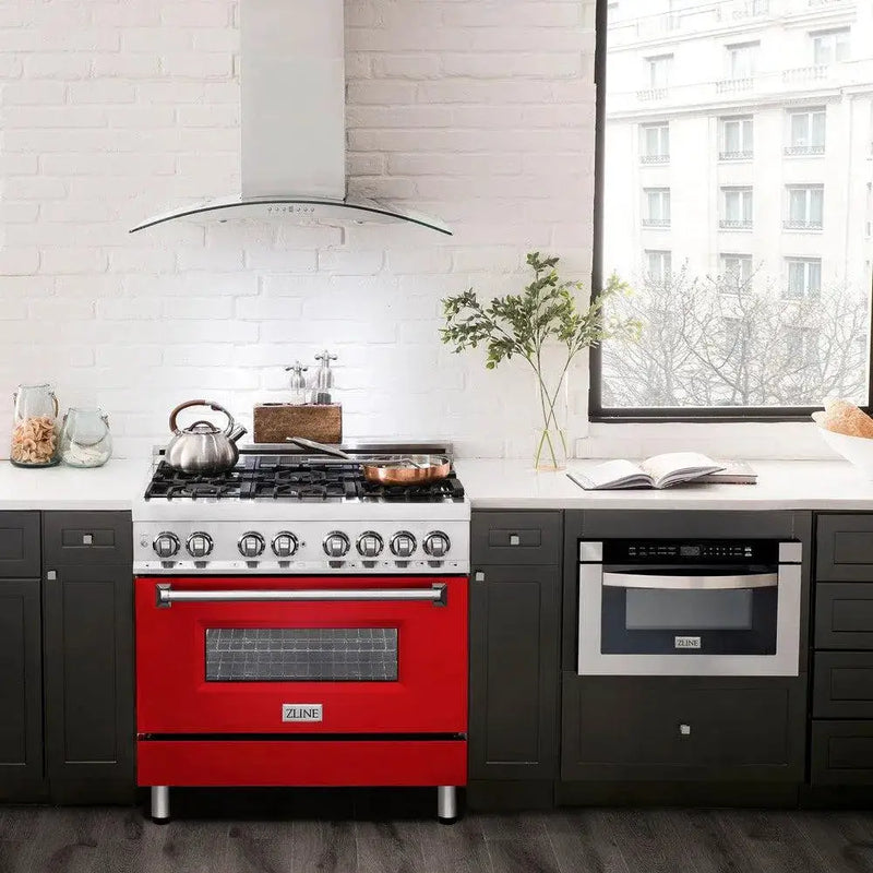 ZLINE 36" Professional Dual Fuel Range, Red Matte Door, RA-RM-36 by Farmhouse Kitchen and Bath