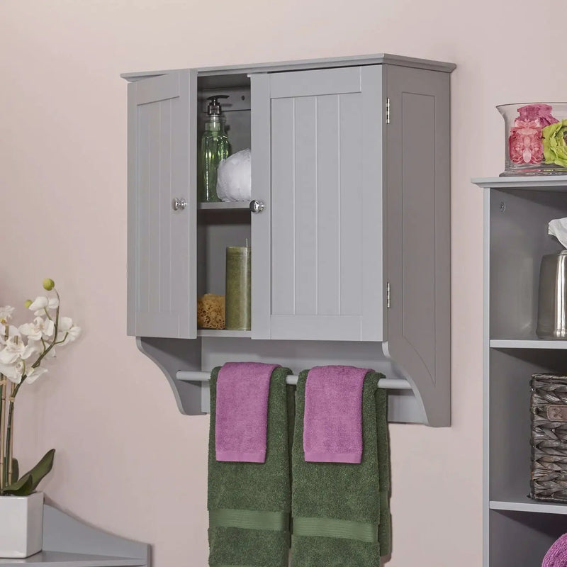 Gray 2-Door Bathroom Wall Cabinet with Towel Bar by HomePacific