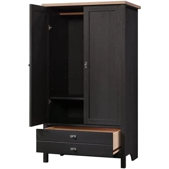 FarmHouse Black Oak Drawer and Garment Rod Wardrobe Armoire by HomePacific